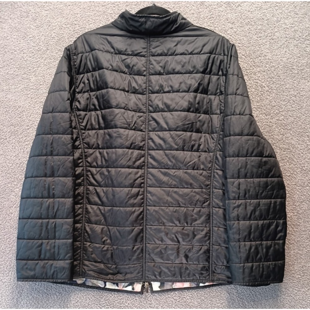 Basler Reversible Quilted Jacket 50 2X Black Floral Zip Lightweight Germany - Picture 5 of 11